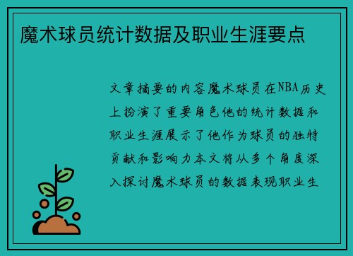 魔术球员统计数据及职业生涯要点