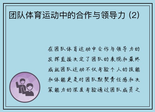团队体育运动中的合作与领导力 (2)